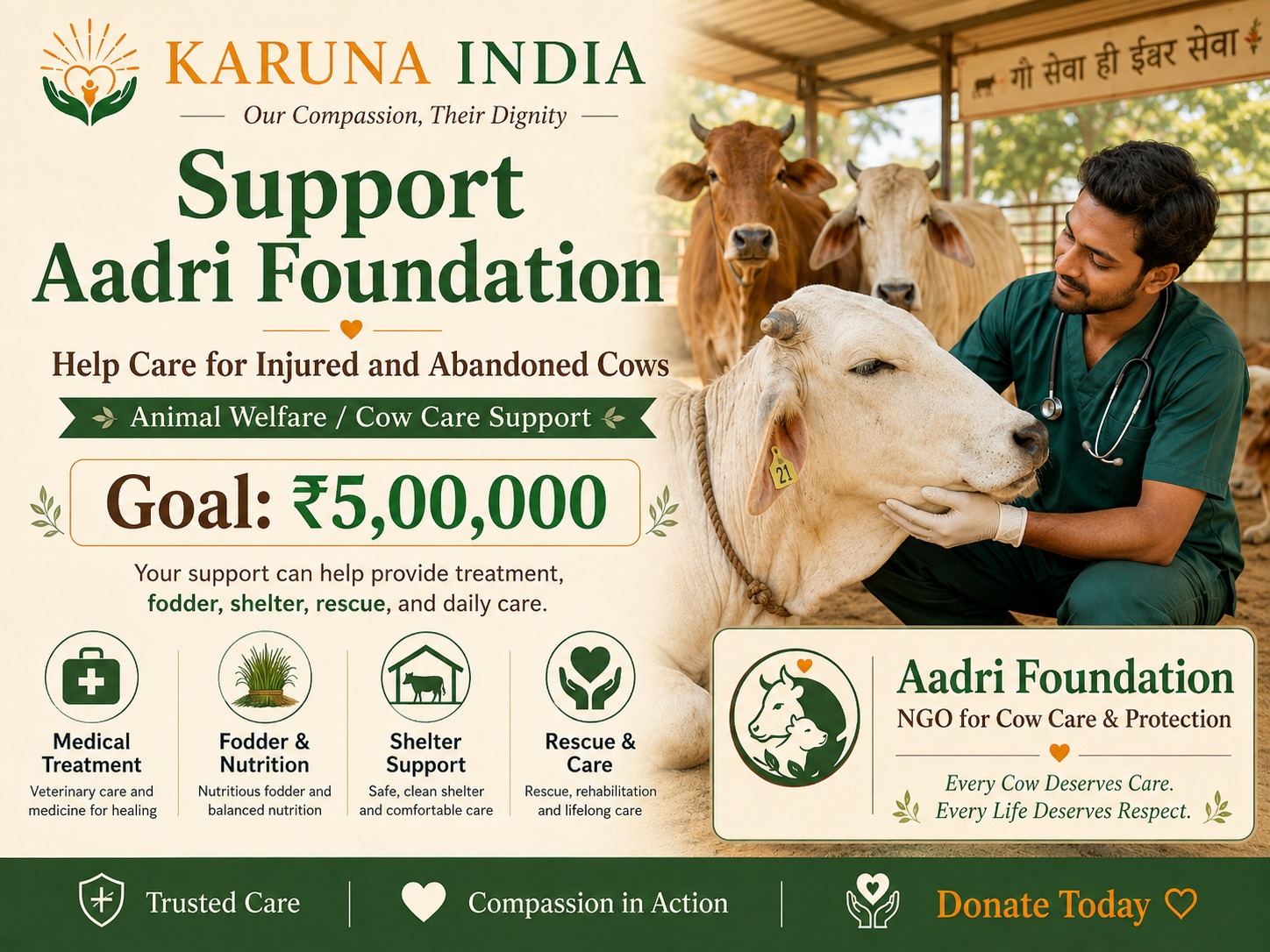 Support Aadri Foundation in Caring for Injured and Abandoned Cows