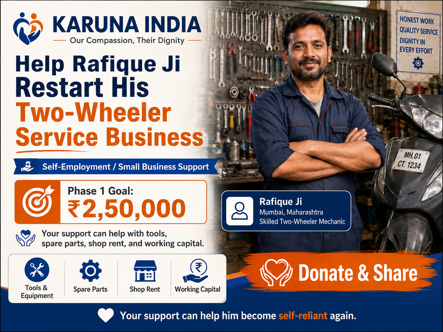 Help a Skilled Mechanic Restart His Two-Wheeler Service Business